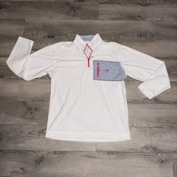 Southern Marsh Womens M Dune Grid Fleece Fieldtec White pink grid half zip - Picture 1 of 7